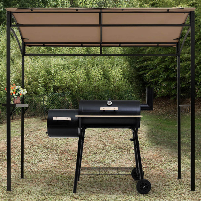 Costway 2.11 x 2.16m Coffee Grill Gazebo with Shelf and Hook - Brown - Wilko - image 1