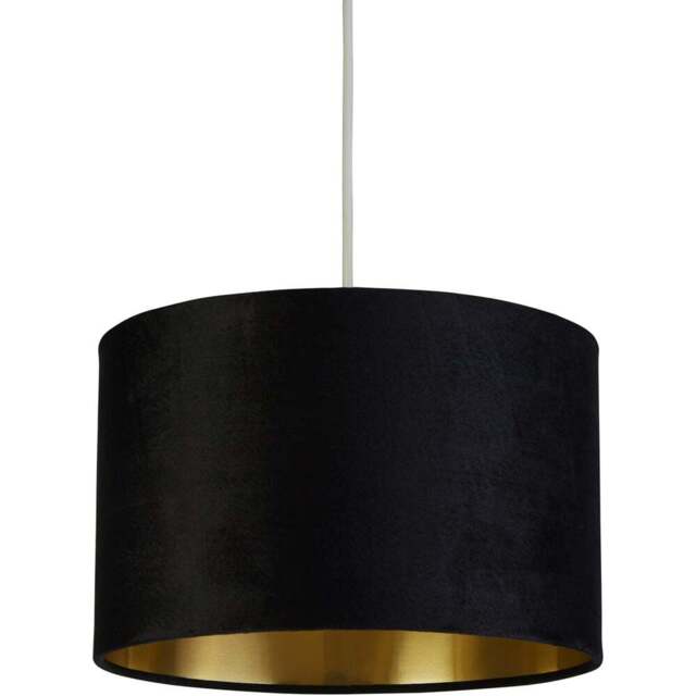 Lighting Collection Black Velvet Brushed Gold Inner Drum Shade - Size: 18 x 28 x 28cm - Wilko - image 1