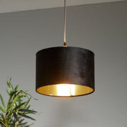 Lighting Collection Black Velvet Brushed Gold Inner Drum Shade - Size: 18 x 28 x 28cm - Wilko - thumbnail 3