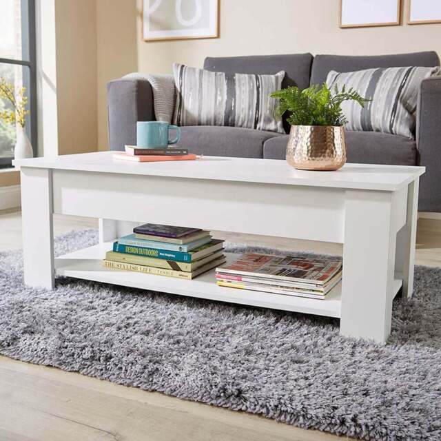 Home Source Orlando Single Shelf White Lift Up Storage Coffee Table - Size: 51 x 50 x 100cm - Wilko - image 1