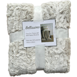 Bellissimo Snow Leopard Faux Fur Throw 200 x 220cm - Cream - Wilko