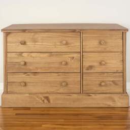 Core Products Cotswold 6 Drawer Pine Wide Chest of Drawers - Brown - Wilko