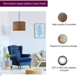 Innoteck Brown and Gold Reflective Drum Lamp Shade - Size: 20 x 30 x 30cm - Wilko - thumbnail 5