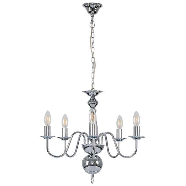 ValueLights Gothica Flemish Style Chrome 5 Way Ceiling Chandelier Light - Size: 93 x 51 x 51cm - Silver - Wilko - image 1