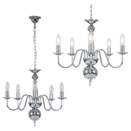 ValueLights Gothica Flemish Style Chrome 5 Way Ceiling Chandelier Light - Size: 93 x 51 x 51cm - Silver - Wilko - thumbnail 4