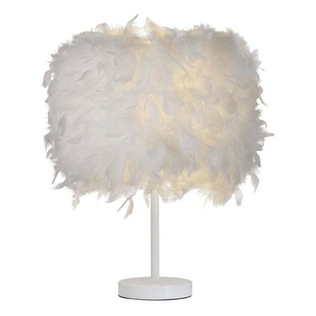 Living and Home LED Table Lamp with Feather Lampshade - Size: 25 x 25 x 35cm - White - Wilko - image 1