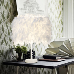 Living and Home LED Table Lamp with Feather Lampshade - Size: 25 x 25 x 35cm - White - Wilko - thumbnail 4