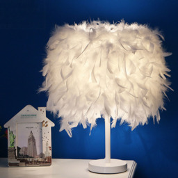 Living and Home LED Table Lamp with Feather Lampshade - Size: 25 x 25 x 35cm - White - Wilko - thumbnail 7
