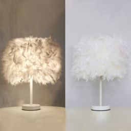 Living and Home LED Table Lamp with Feather Lampshade - Size: 25 x 25 x 35cm - White - Wilko - thumbnail 6