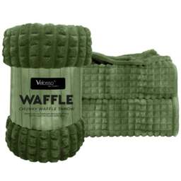 Velosso Olive Waffle Plush Throw 200 x 240cm - Size: 200 x 240 x 1cm - Wilko - thumbnail 1