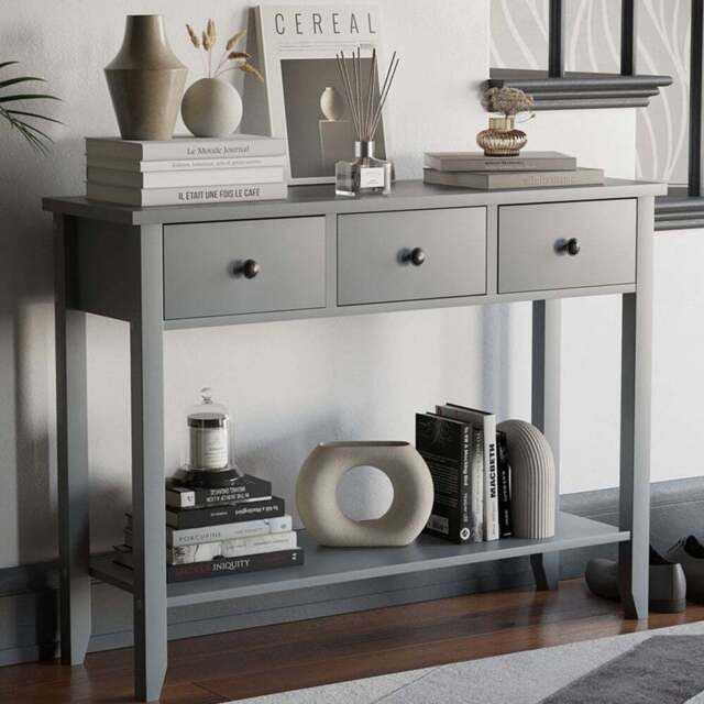VIDA DESIGNS Windsor 3 Drawer Grey Console Table - Size: 30 x 100 x 74cm - Wilko - image 1