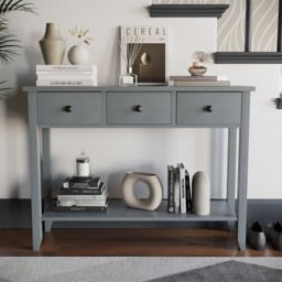 VIDA DESIGNS Windsor 3 Drawer Grey Console Table - Size: 30 x 100 x 74cm - Wilko - thumbnail 4