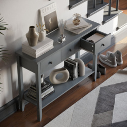 VIDA DESIGNS Windsor 3 Drawer Grey Console Table - Size: 30 x 100 x 74cm - Wilko - thumbnail 7