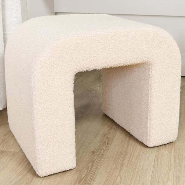 Neutral Boucle Curved Footstool - Wilko