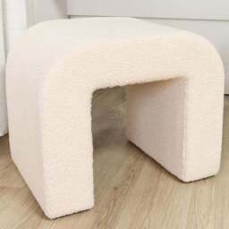 Neutral Boucle Curved Footstool - Wilko