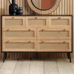 Croxley 7 Drawer Black and Oak Rattan Chest of Drawers - Birlea - Wilko - thumbnail 1