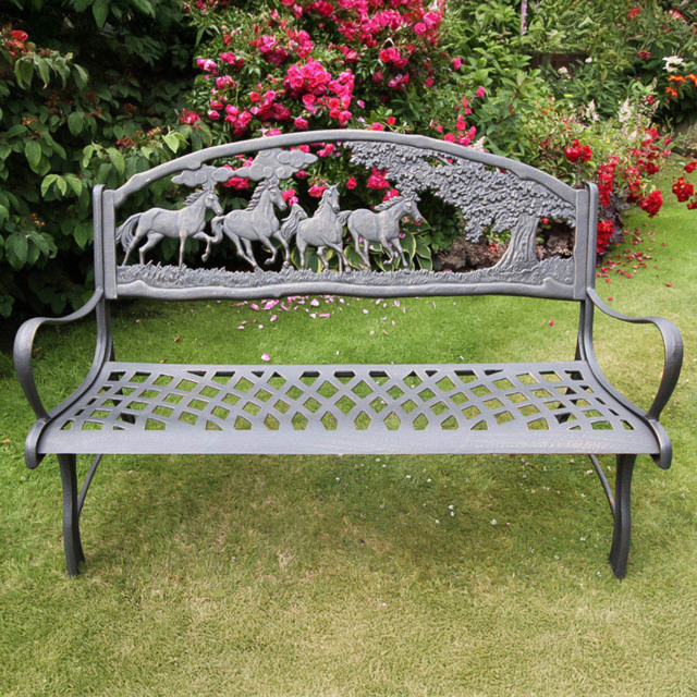 Gardeco 2 Seater Horses and Tree Motif Black and Bronze Patina Cast Iron Bench - Wilko - image 1