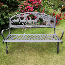 Gardeco 2 Seater Horses and Tree Motif Black and Bronze Patina Cast Iron Bench - Wilko