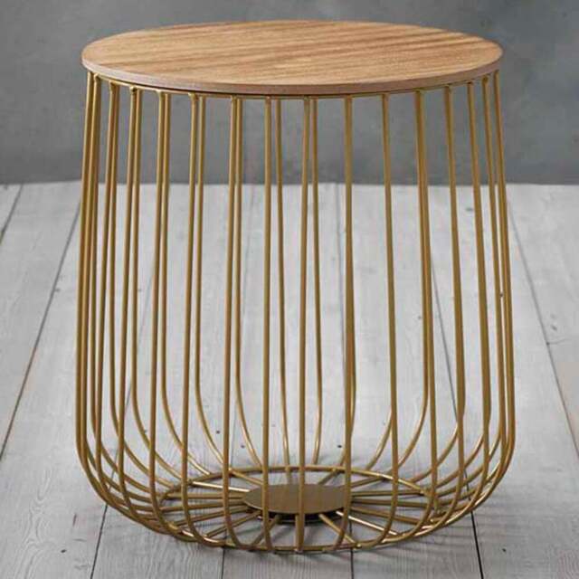 Enzo Small Solid Oak and Gold Cage Table - Size: 39 x 42 x 42cm - Multi - LPD Home - Wilko - image 1