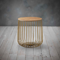Enzo Small Solid Oak and Gold Cage Table - Size: 39 x 42 x 42cm - Multi - LPD Home - Wilko - thumbnail 4