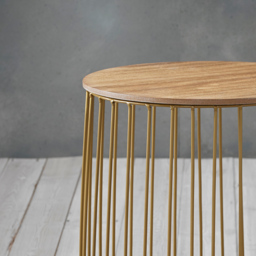 Enzo Small Solid Oak and Gold Cage Table - Size: 39 x 42 x 42cm - Multi - LPD Home - Wilko - thumbnail 3
