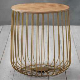 Enzo Small Solid Oak and Gold Cage Table - Size: 39 x 42 x 42cm - Multi - LPD Home - Wilko - thumbnail 1