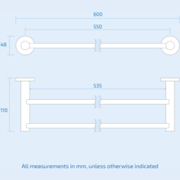 Nes Home Chrome Round Double Towel Rail 600mm - Size: 4.8 x 60 x 11cm - Silver - Wilko - thumbnail 4