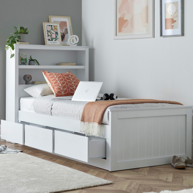 Bedmaster Enzo Single 3 Drawer White Wooden Bed with Spring Mattress - Wilko - image 1