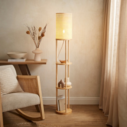 ValueLights Elsa Natural Wood 3 Tier Floor Lamp - Size: 152 x 25 x 25cm - Cream - Wilko - thumbnail 7