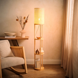 ValueLights Elsa Natural Wood 3 Tier Floor Lamp - Size: 152 x 25 x 25cm - Cream - Wilko - thumbnail 3