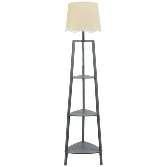 ValueLights Hiru Grey 3 Shelf White Trim Scallop Shade Floor Lamp with Bulb - Wilko - image 1