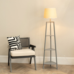 ValueLights Hiru Grey 3 Shelf White Trim Scallop Shade Floor Lamp with Bulb - Wilko - thumbnail 3