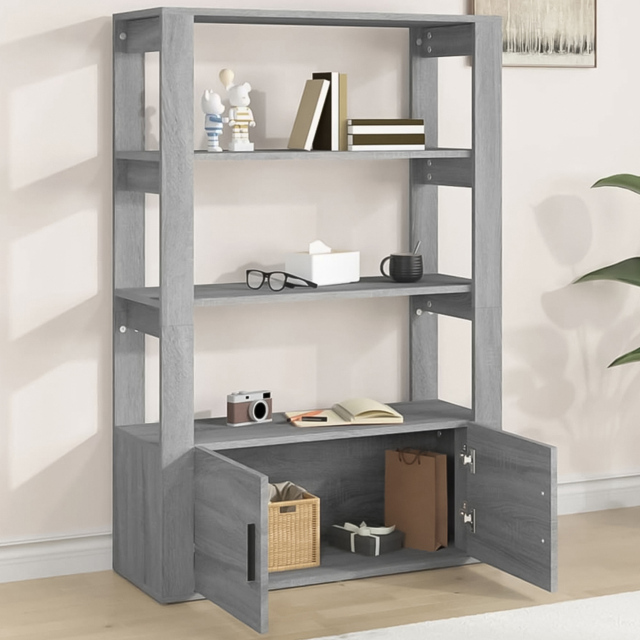 vidaXL 2 Door 3 Shelf Grey Sonoma Wooden Sideboard - Size: 119.5 x 80 x 30cm - Wilko - image 1