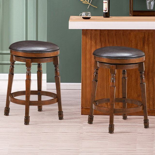 Costway PU Leather Swivel Bar Stool with Footrest Set of 2 - Size: 87 x 45 x 21cm - Black - Wilko - image 1