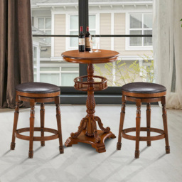 Costway PU Leather Swivel Bar Stool with Footrest Set of 2 - Size: 87 x 45 x 21cm - Black - Wilko - thumbnail 4