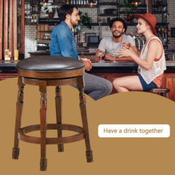 Costway PU Leather Swivel Bar Stool with Footrest Set of 2 - Size: 87 x 45 x 21cm - Black - Wilko - thumbnail 5
