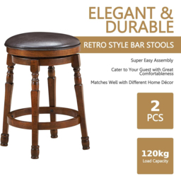 Costway PU Leather Swivel Bar Stool with Footrest Set of 2 - Size: 87 x 45 x 21cm - Black - Wilko - thumbnail 7