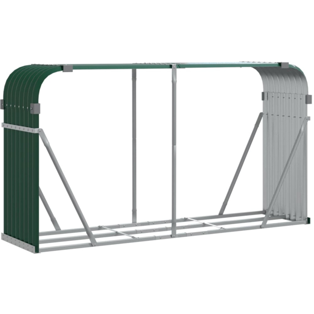 vidaXL Green Galvanised Steel Firewood Log Holder 100 x 234 x 45cm - Wilko - image 1