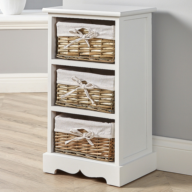 Home Source Lichfield 3 Wicker Basket White Storage Unit - Size: 76 x 26 x 63cm - Wilko - image 1
