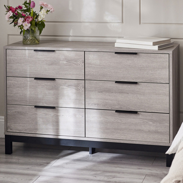 Julian Bowen Bali 6 Drawer Grey Oak Wide Chest of Drawers - Wood - Wilko - image 1