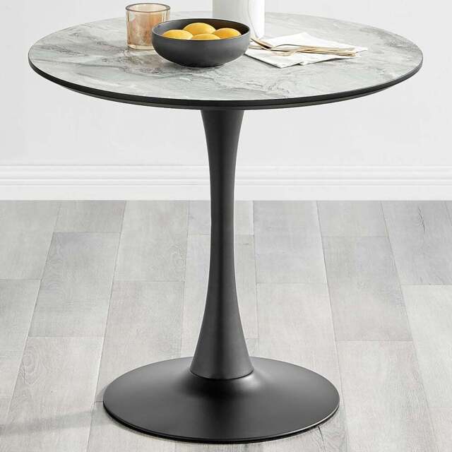 Furniturebox Elissa 2 Seater Round Dining Table White Marble Effect - Size: 4 Seater - Wilko - image 1
