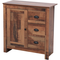 FurnitureHMD Single Door 3 Drawer Industrial Style Wooden Sideboard - Size: 81 x 79 x 35cm - Brown - Wilko - thumbnail 4