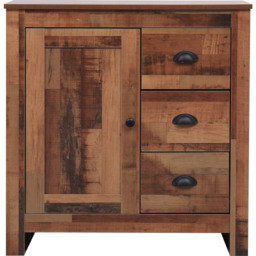 FurnitureHMD Single Door 3 Drawer Industrial Style Wooden Sideboard - Size: 81 x 79 x 35cm - Brown - Wilko - thumbnail 3
