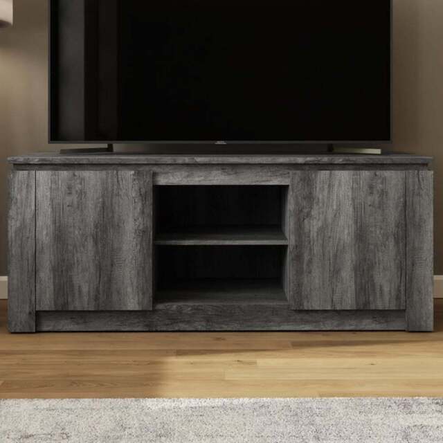 GFW Canyon 2 Door 2 Open Shelf Charcoal Grey Wide TV Unit - Size: 60 x 147 x 45cm - Wilko - image 1