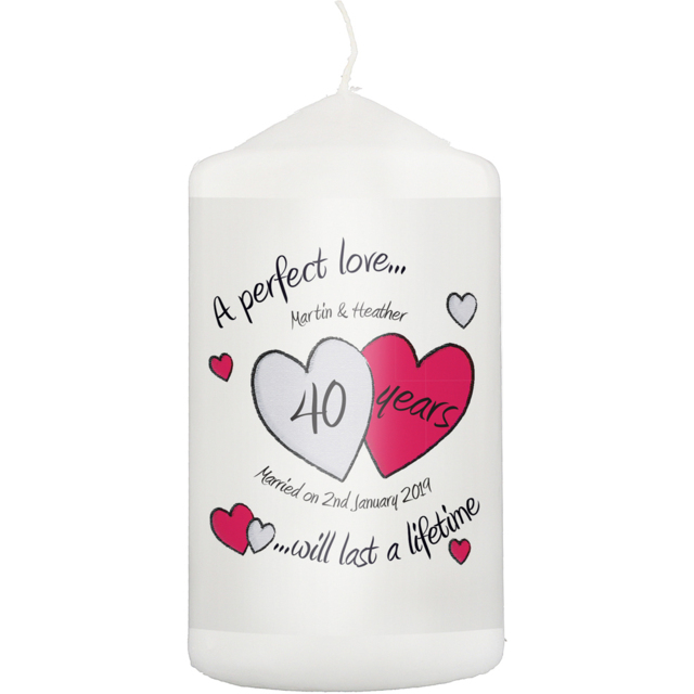 Personalised Memento Personalised A Perfect Love Ruby Anniversary Pillar Candle - Size: 0.7 x 1.3 x 0.7cm - White - Wilko - image 1