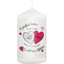 Personalised Memento Personalised A Perfect Love Ruby Anniversary Pillar Candle - Size: 0.7 x 1.3 x 0.7cm - White - Wilko - thumbnail 1