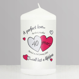Personalised Memento Personalised A Perfect Love Ruby Anniversary Pillar Candle - Size: 0.7 x 1.3 x 0.7cm - White - Wilko - thumbnail 3