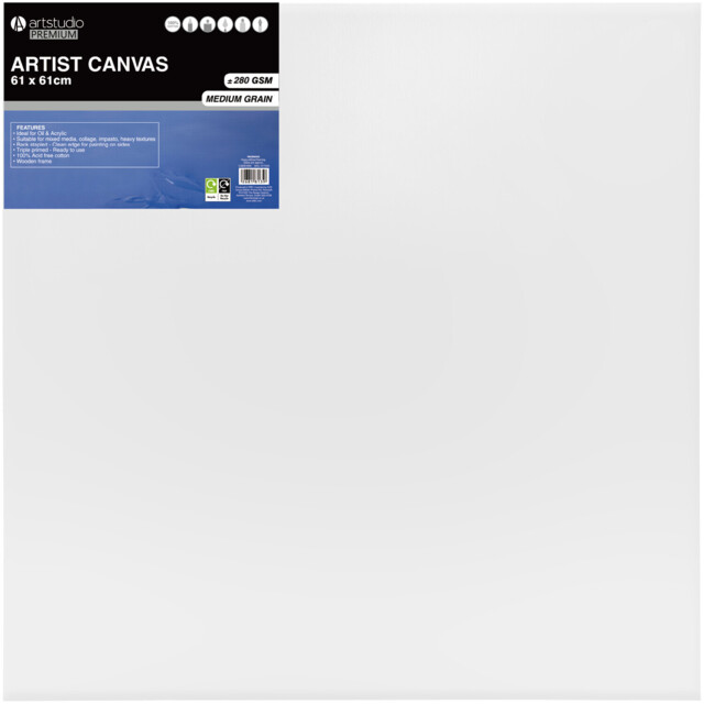 Plain Stretched Canvas White 61 x 61cm - artstudio - Wilko - image 1