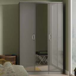 Crowndale Camden 3 Door Grey Gloss and Dusk Grey Mirrored Wardrobe Ready Assembled - Grey Gloss & Dusk Grey - Wilko - thumbnail 1