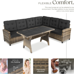 tectake Catania 6 Seater Nature Outdoor Corner Sofa Set - Brown - Wilko - thumbnail 4
